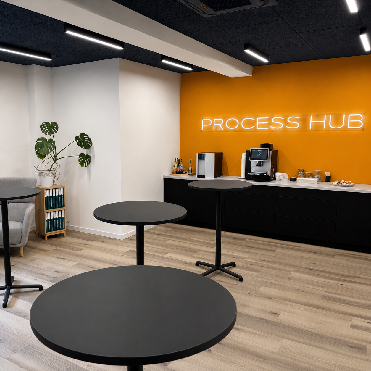 Strefa kawowa z neonem PROCESS HUB